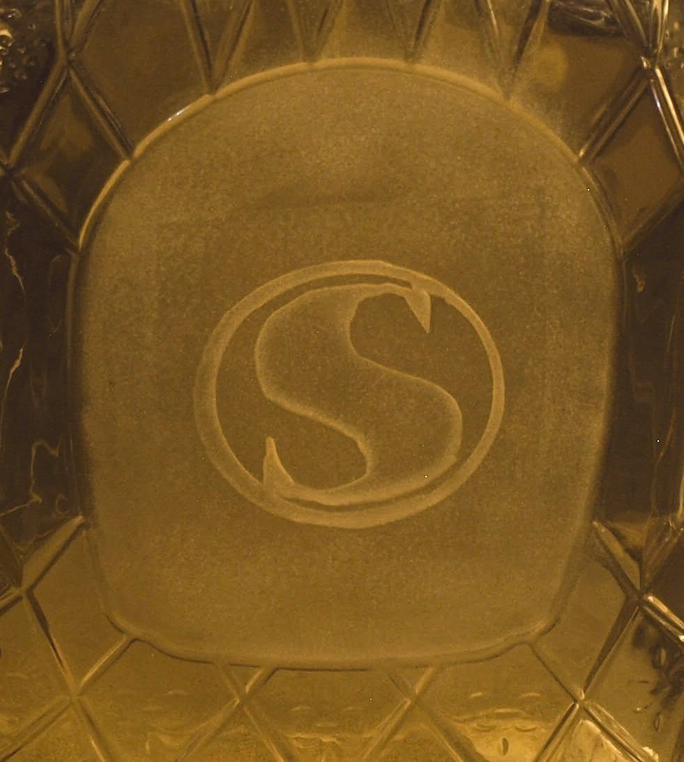 Sand carved monogram on glass by Dave